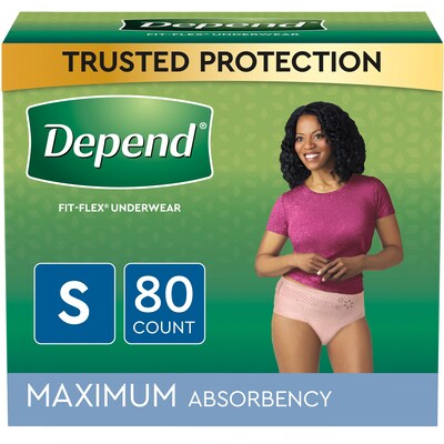 Depend Fit-Flex Adult Incontinence Underwear for Women, Disposable, Small,  Blush, 80 Count (54196)