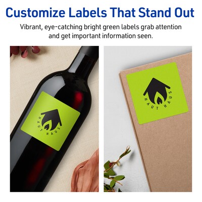 Avery Square Multipurpose Labels, 2.75" x 2.75", Bright Green, 240/Pack (94109)