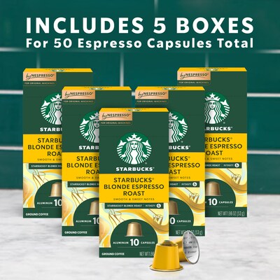 Starbucks Blonde Espresso Roast Coffee Nespresso Original Capsules, Light Roast, 50/Box (109054)