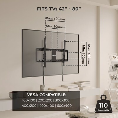 Mount-It! Tilting TV Wall Mount For 42" to 80" Screens, 110 lbs. Max. (MI-311)
