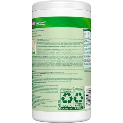Clorox EcoClean Disinfecting Wipes, 75 Wipes/Container (60605)