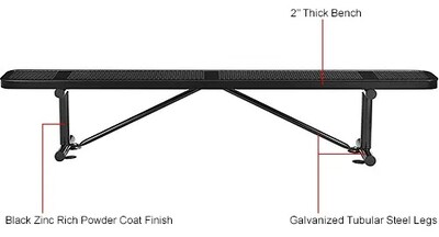 Global Industrial 8' Outdoor Steel Flat Bench, Perforated Metal, Black (262076BK)