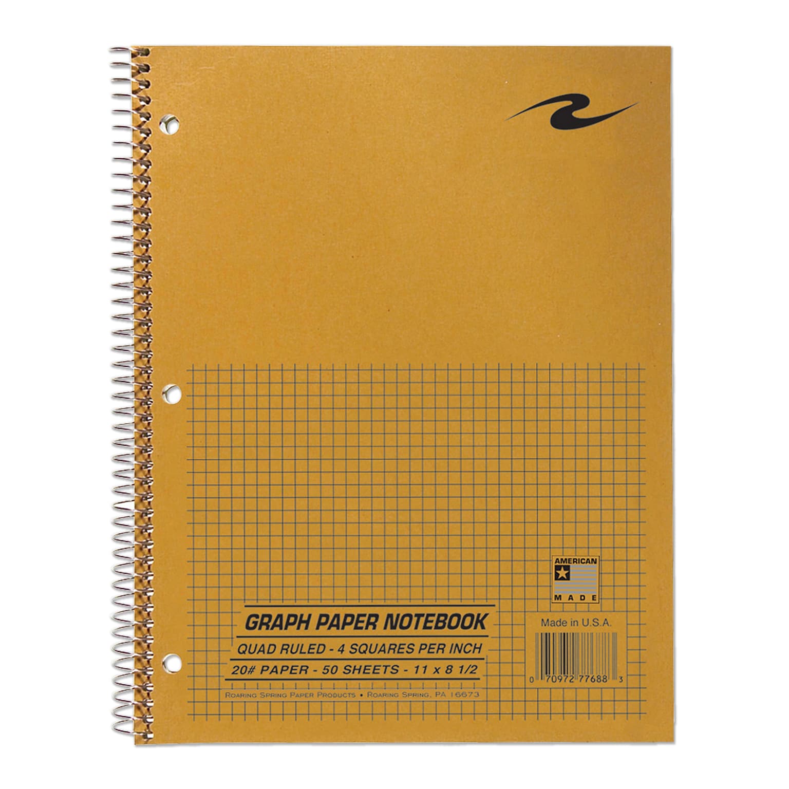 Roaring Spring Paper Products 1-Subject Notebooks, 8.5 x 11, Graph Ruled, 50 Sheets, Brown, 24/Case (77688CS)