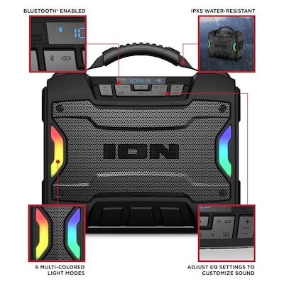 ION Tailgater TD Wireless Bluetooth Portable Speaker with TWS, Lights & FM/USB/Aux, Water Resistant, Black (TAILGATERTDXUS)