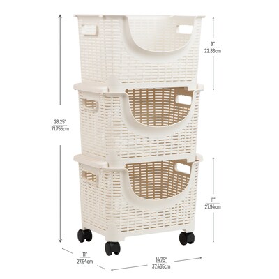 Mind Reader Plastic/Poly Mobile Kitchen Cart with Swivel Wheels, Ivory (ROLLBASK3-IVO)
