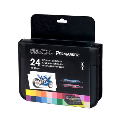 Winsor & Newton Promarker Dual-Tip Student Designer Marker, Strong Colors, 24/Pack (WNX0290030)