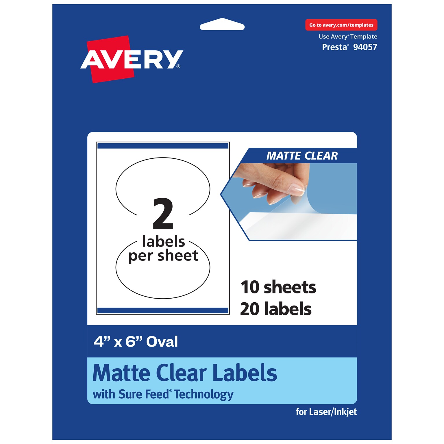 Avery Laser/Inkjet Oval Multipurpose Labels, 4 x 6, Clear, 20/Pack (94057)