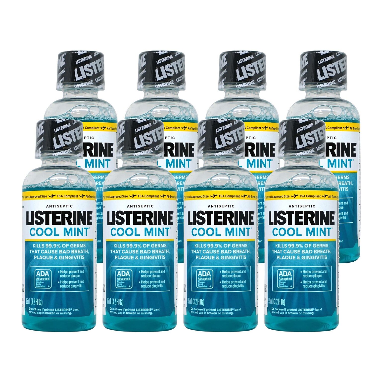 Listerine Cool Mint Zero Mouthwash, 3.2 oz Bottle, 8 Bottles/Bag, 12 Bags/Carton