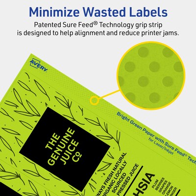Avery Printable Rectangle Multipurpose Labels, 3-1/4" x 8-3/8", Bright Green, 60/Pack (94251)
