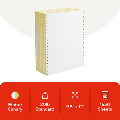 Staples Computer Paper 9.5 x 11-Inch, 2-Part 15 lbs. 100 Bright, White/Canary 1650-Sheets/CT