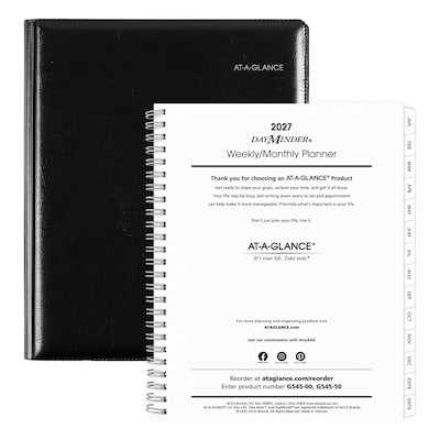 2027 AT-A-GLANCE DayMinder Executive 7" x 8.75" Weekly & Monthly Planner, Faux Leather Cover, Black (G545-00-27)