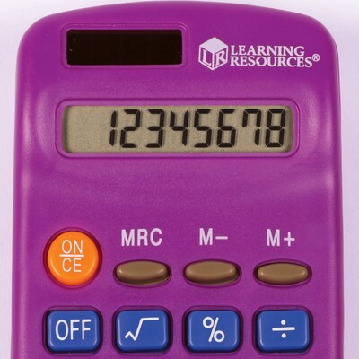 Learning Resources Basic Calculator 8 Digit Solar and Battery Powered, Multi Color, Set of 30 (LER0009)