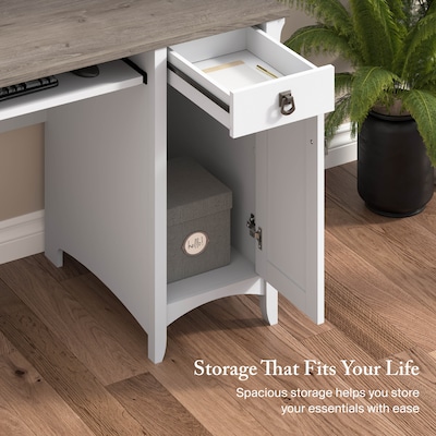 Bush Furniture Salinas 48"W Small Computer Desk with Hutch, Shiplap Gray/Pure White (MY72808-03)