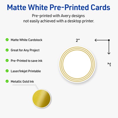 Avery Multi-Lined Gold Border Matte Blank Card, White, 120/Pack (S00-D19)