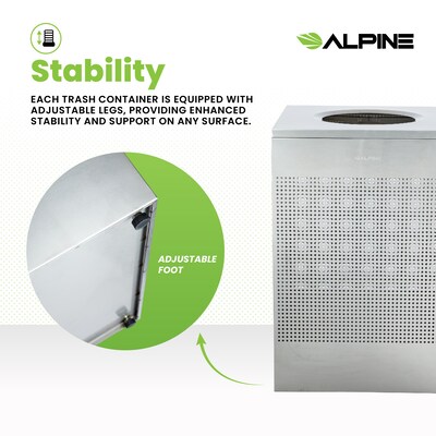 Alpine Industries Stainless Steel Trash Can, 40 Gallon, Silver (ALP438-40-SS-MK)