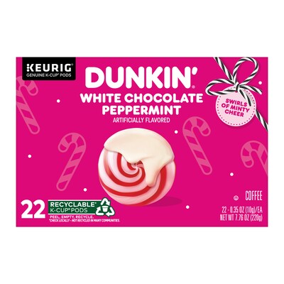 Dunkin' White Chocolate Peppermint Coffee Keurig® K-Cup® Pods, Medium Roast, 22/Box (5000358858)