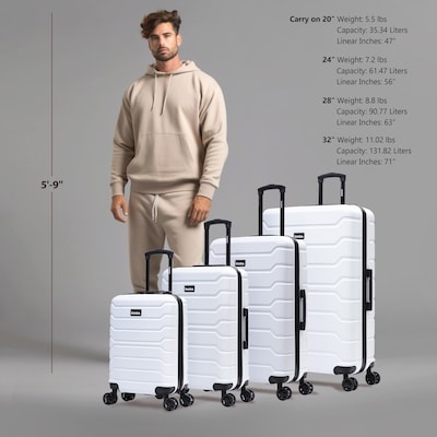 InUSA Trend 4-Piece Hardside Spinner Luggage Set, TSA Checkpoint Friendly, White (IUTRESMLXL-WHI)