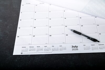 2026-2027 Quill Brand® 22" x 17" Academic Monthly Desk Pad Calendar, Black (63556-27-QCC)