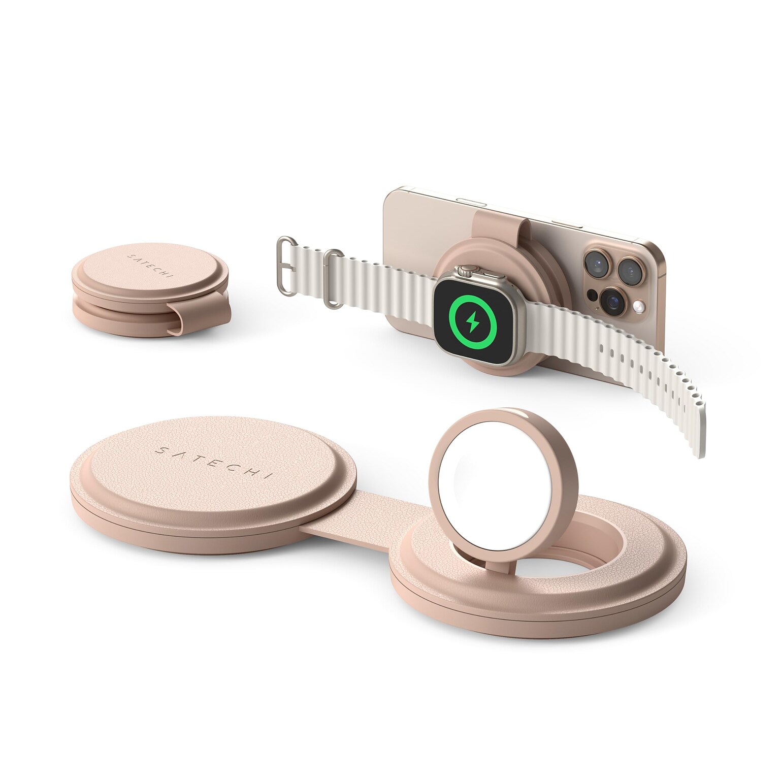 Satechi OntheGo 2-in-1 Wireless Charger, Desert Rose (ST-QTG21R)