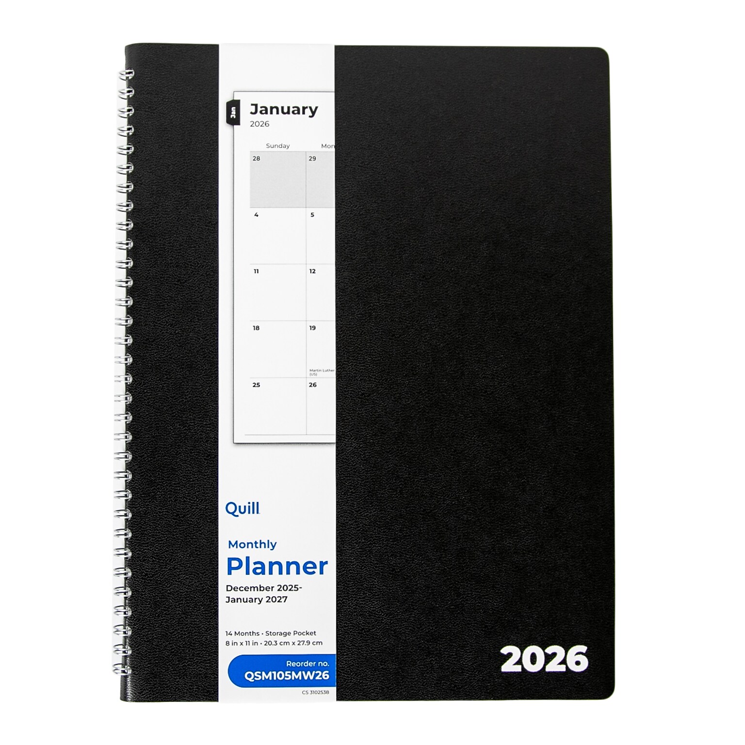 2026 Quill Brand® 8 x 11 14-Month Monthly Planner, 8x11, Black (63001-26-QCC)