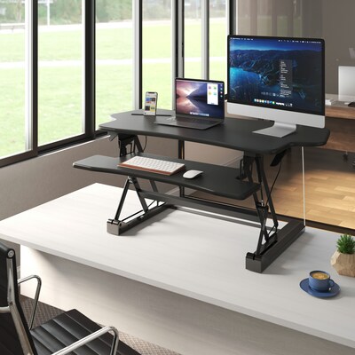 Mount-It! 48"W Rectangular Adjustable Metal Standing Desk Converter, Black (MI-7925)