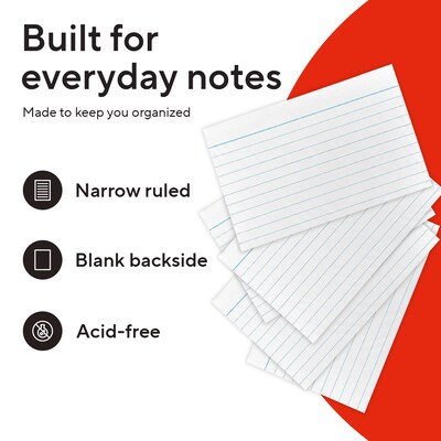 Staples Index Cards, 3 x 5, Lined, White, 500 Pack – Ruled Cards for Studying, Notes & Classroom Use