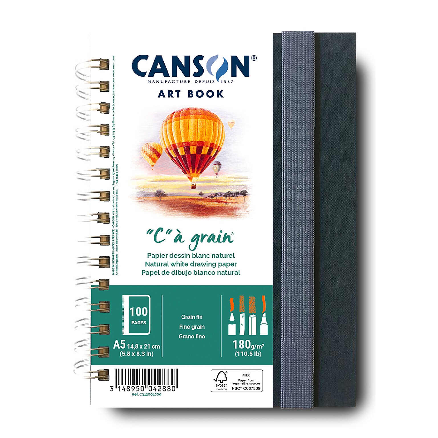Canson C à Grain 5.8 x 8.3 Spiral Bound Drawing Sketch Book, 100 Sheets/Book (MCX31200L009)