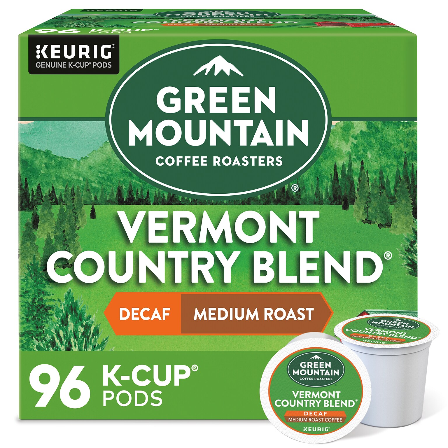 Green Mountain Vermont Country Blend Decaf Coffee Keurig® K-Cup® Pods, Medium Roast, 96/Carton (GMT7602CT)