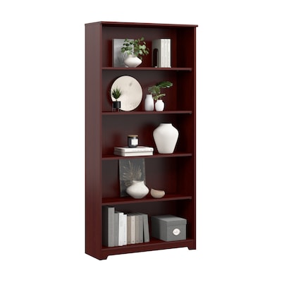 Bush Furniture Cabot 66H 5-Shelf Bookcase with Adjustable Shelves, Harvest Cherry Laminated Wood (WC31466)