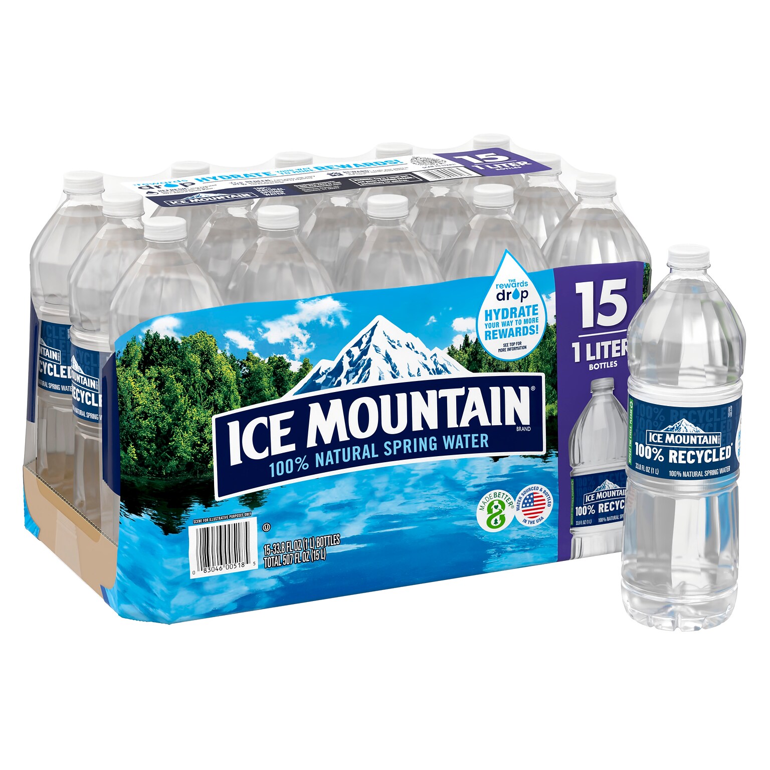 Ice Mountain 100% Natural Spring Water, 33.8 oz., 15 Bottles/Carton (11475325)