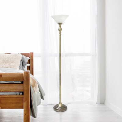 Lalia Home Classic Light Torchiere Floor Lamp with Marbleized Glass Shade, Antique Brass (LHF-3001-AB)