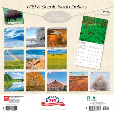 2026 BrownTrout North Dakota Wild & Scenic 12 x 12 Monthly Wall Calendar (9798330704927)