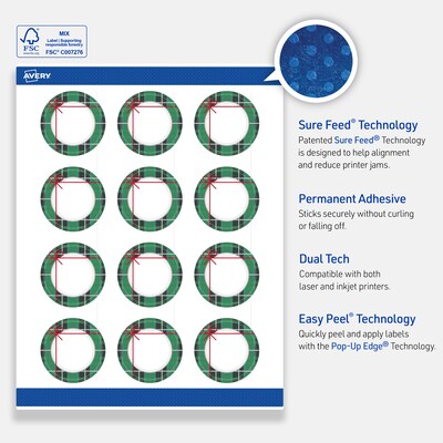 Avery Circle Multipurpose Labels, 2" Dia., White, 120/Pack (19479370410)