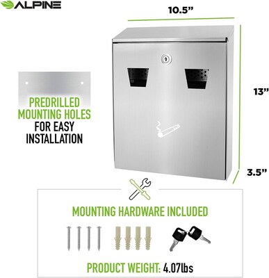Alpine Industries Stainless Steel Outdoor Cigarette Receptacle, Silver (490-01-SS)
