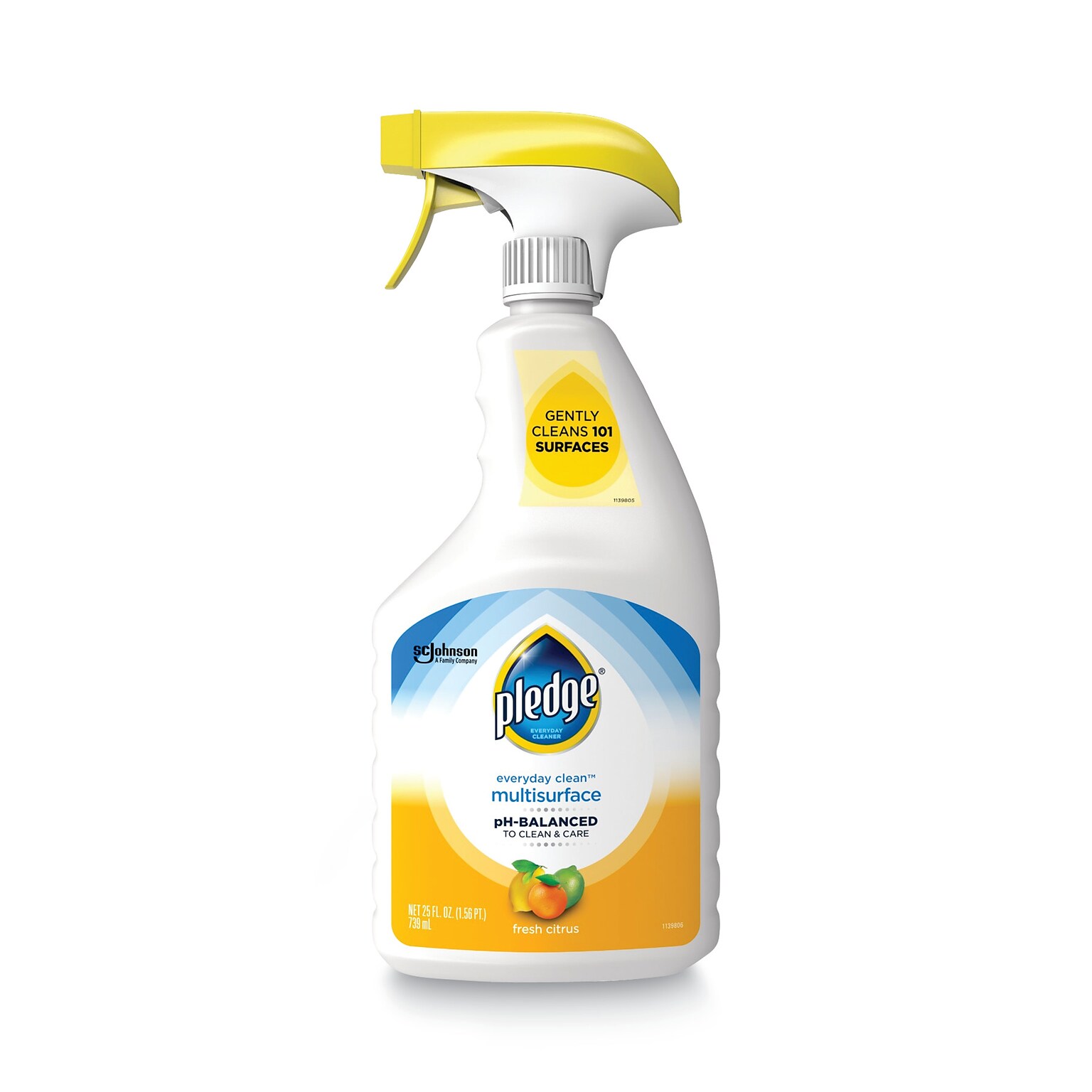 Pledge pH-Balanced Everyday Clean Multisurface Cleaner, Clean Citrus Scent, 25 oz. Trigger Spray Bottle, 6/Carton (3366283)