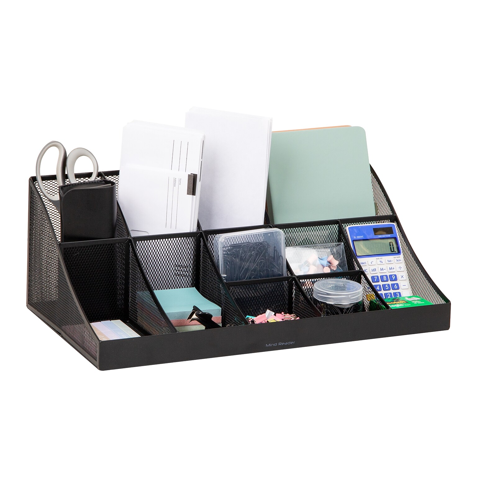 Mind Reader 11 Compartment Metal Coffee Cup and Condiment Organizer, Black (COMORGMESH-BLK)