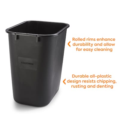 Coastwide Professional™ Indoor Trash Can Without Lid, Black Soft Molded Plastic, 3.5 Gallon (CW56428)