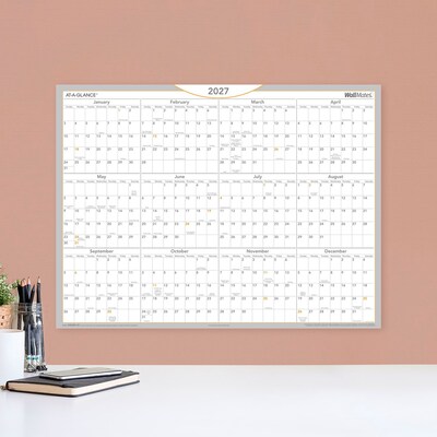 2027 AT-A-GLANCE WallMates 24 x 18 Yearly Dry-Erase Wall Calendar, White/Gray (AW5060-28-27)