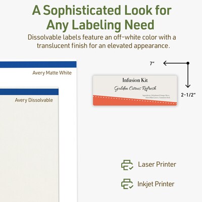 Avery Dissolvable Rectangle Multipurpose Labels, 2.5" x 7", Off-white, 30/Pack (94247)