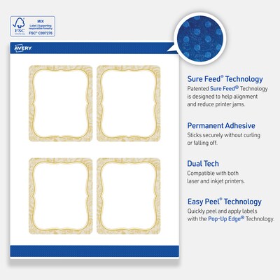 Avery Rectangle Laser/Inkjet Multipurpose Labels, 4" x 3-1/3", White, 40/Pack (19479371081)