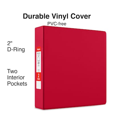 Staples® Standard 2" 3 Ring Non View Binder with D-Rings, Red (26305-CC)