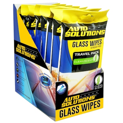 Auto Solutions Glass Wipes, Yellow & Blue, 30 Wipes/Pack, 8 Packs/Box, 4 Boxes/Carton (15717)