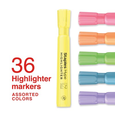 Staples Hype Tank Highlighter, Chisel Tip, Assorted, 36/Pack (ST62946)