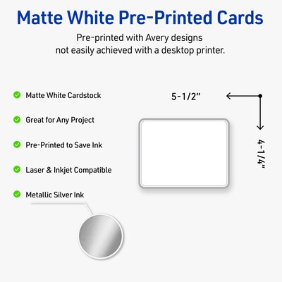 Avery Silver Border Matte Blank Card, White, 20/Pack (S00-F3F)