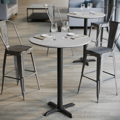 Flash Furniture Acadia 31.25" Round Wooden Dining Table with X-Base, Gray Faux Concrete/Black Base (STRD31CGT2222B)