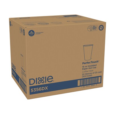 Dixie PerfecTouch Insulated Paper Hot Cups, 16 oz., Coffee Haze, 500/Carton (5356DX)