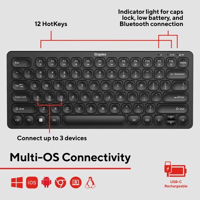 Staples TECH Mini Slim Wireless Keyboard, Black (ST63016)