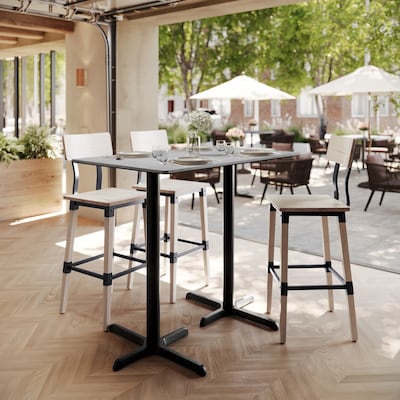 Flash Furniture Acadia Wooden Dining Table, 30D x 48W, Gray Faux Concrete/Black Base (ST3048CGT2230B)