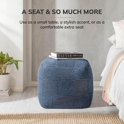 Anji Mountain Branford Ivory Sailor Blue Fabric Square Pouf Ottoman (AMBPF109-1818)
