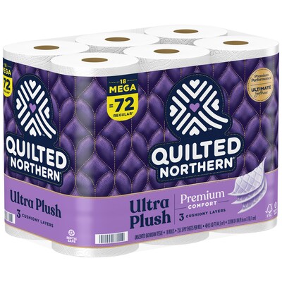 Quilted Northern Ultra Plush 3-Ply Standard Toilet Paper, White, 255 Sheets/Roll, 18 Rolls/Case (876